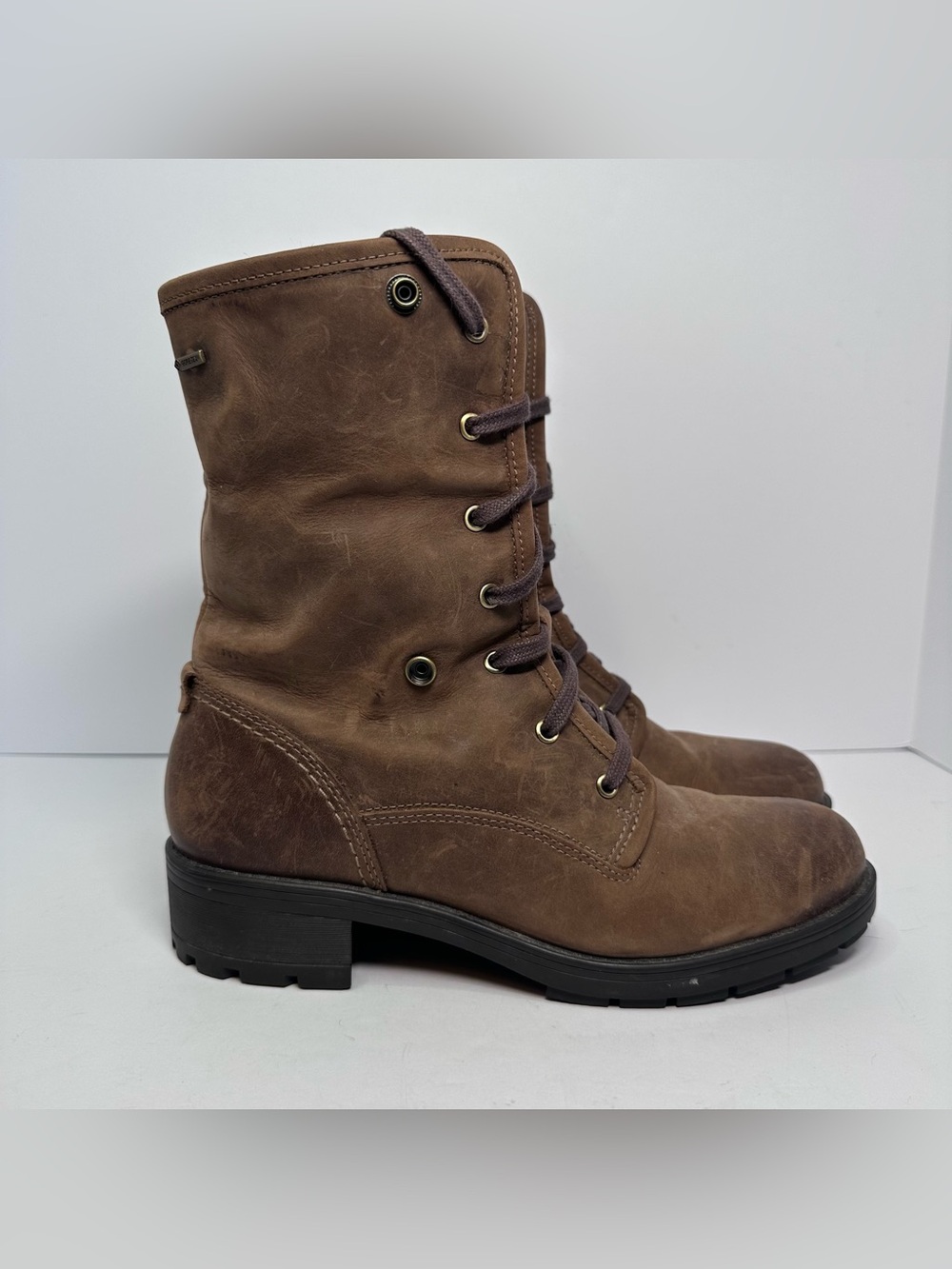 Clarks Womens Reunite Up Fold Over Gore-Tex Lace Up Brown Leather Boots Size 8.5